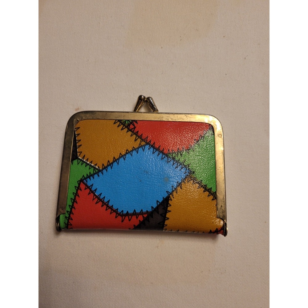 Vintage 1950's patchwork leather sewing pouch with brass trim and closure